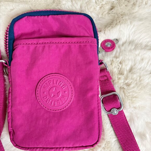 Kipling Fuchsia Nylon Adjustable Crossbody Mini Bag With Logo Embossed Front - Picture 4 of 9